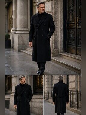 Cashmere Blend Black Double-Breasted Coat